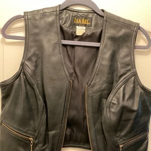 Vintage 80/90s Women’s black leather zippered vest, petite large